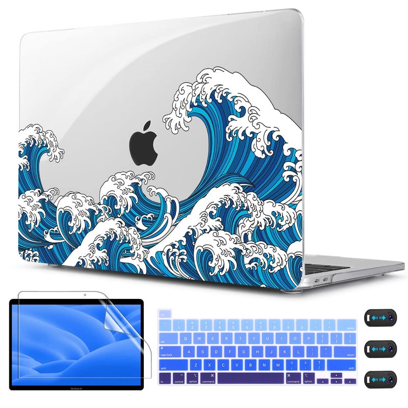 CISSOOK Wave Case for MacBook Pro 13 inch Case 2023 2022 2021 2020 Release  Ocean Hard Shell Cover for MacBook Pro 13 with Touch Bar M2 Chip A2338 M1 A2251 A2289 with Keyboard Cover +Screen Protector - Image 1